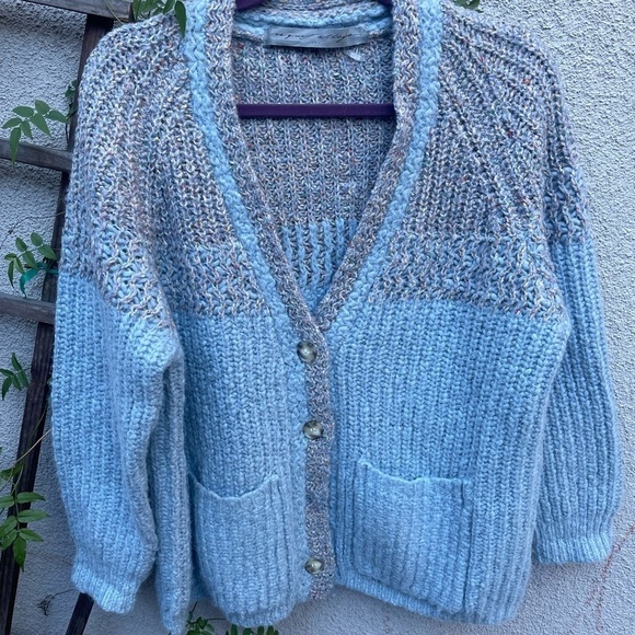 Raquel Allegra Oversized Alpaca Long Line Cardigan Sweater Blue Gray - Picture 2 of 9